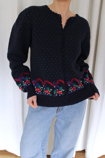 Sweetest Vintage Hand-Embroidered Wool Cardigan