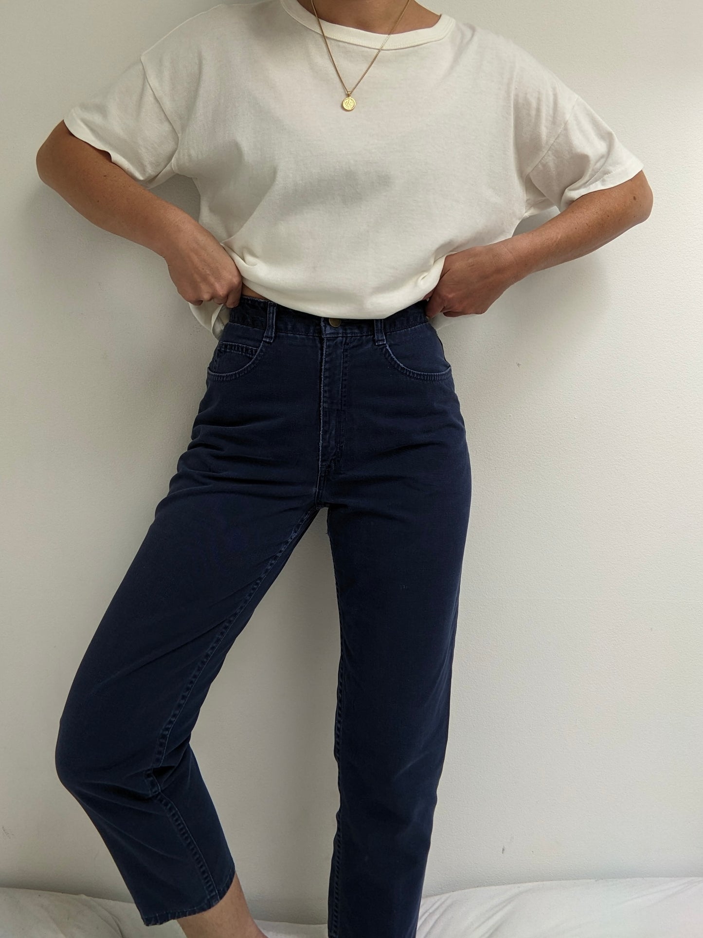 90s Petite Faded Navy Twilled Pants