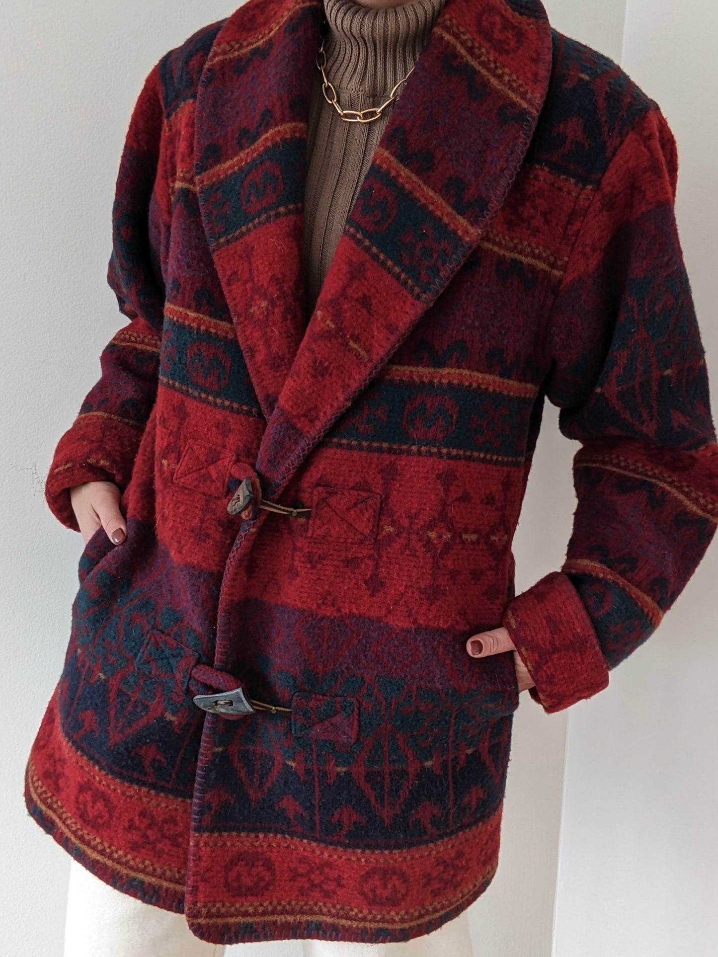 Amazing Vintage Eddie Bauer Patterned Wool Toggle Coat