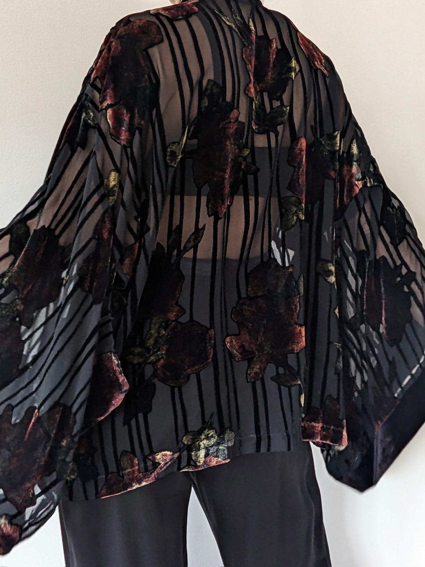 Vintage Sheer & Floral Velvet Kimono Jacket