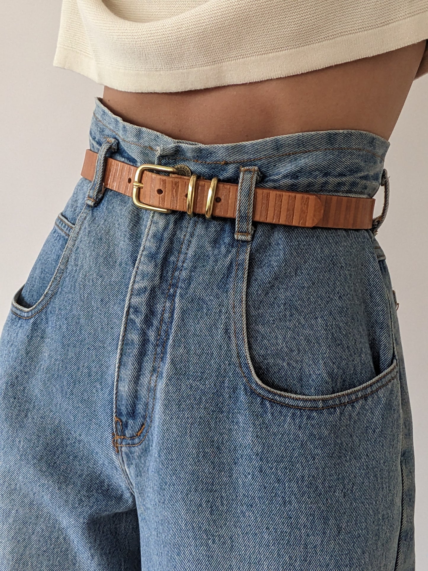Vintage Striped Leather & Solid Brass Belt