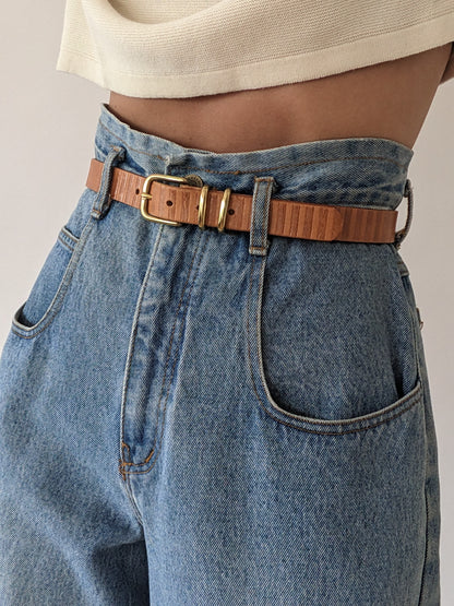 Vintage Striped Leather & Solid Brass Belt