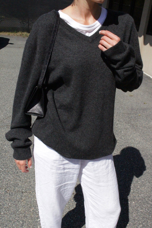 Vintage Charcoal Cashmere V-Neck Sweater