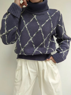 Vintage Lavender Diamond Knit Turtleneck