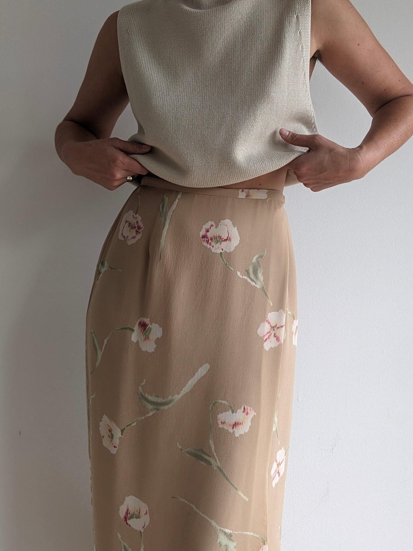 Vintage Floral Silk Wrap Skirt