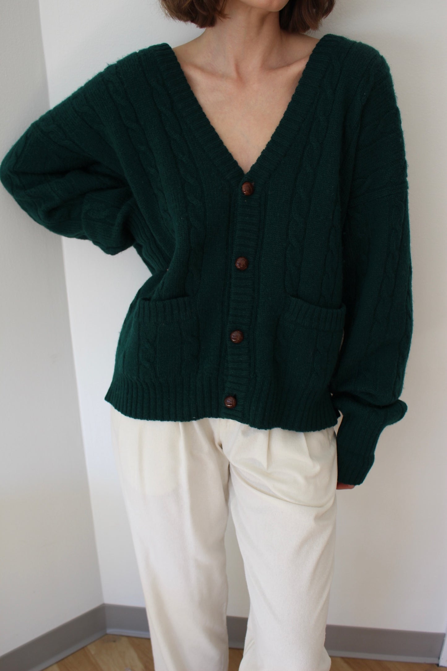 Vintage Evergreen Wool Cardigan