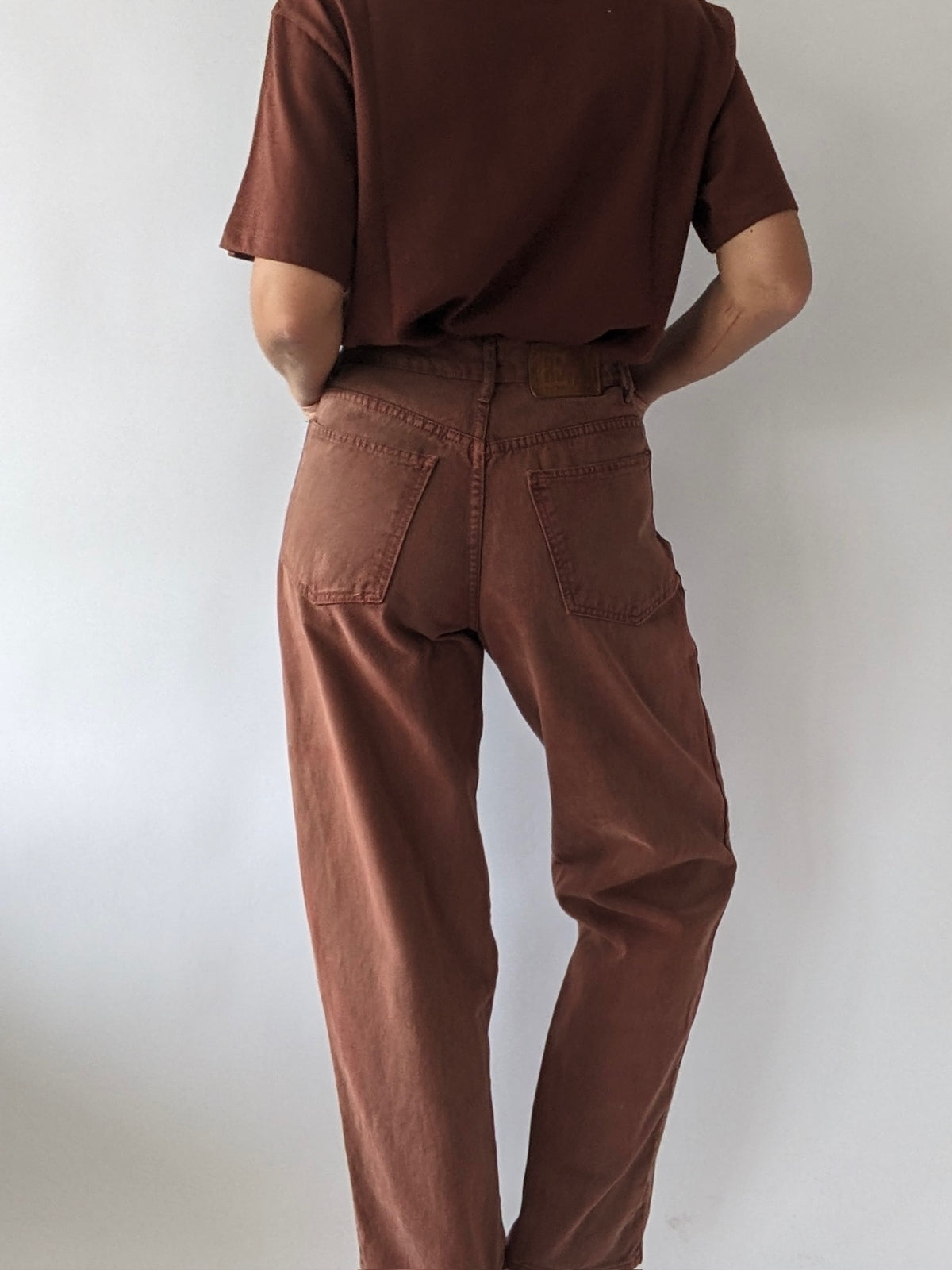 Vintage Faded Brick Red Button-Fly Jeans