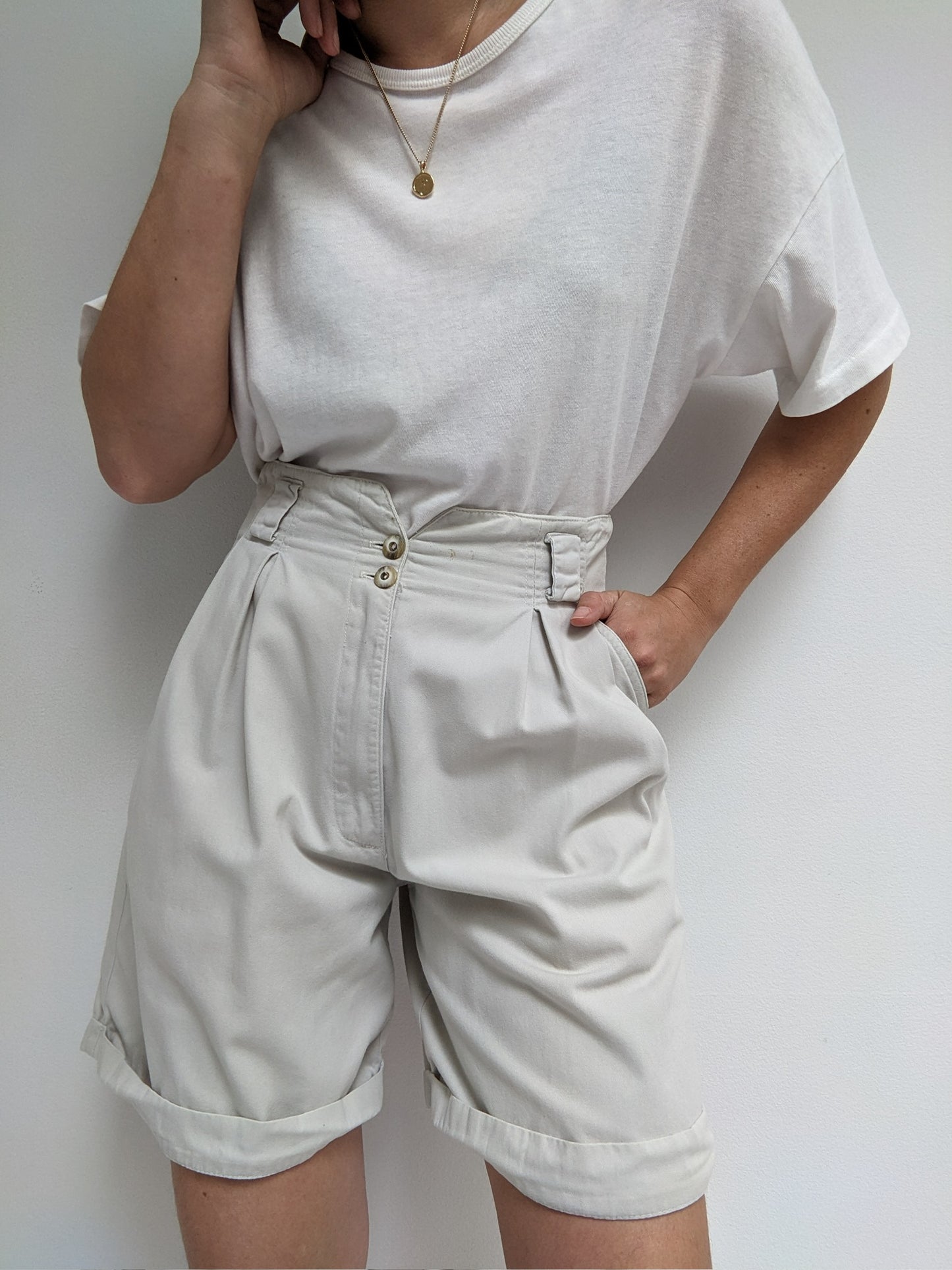 Vintage Khaki Pleated Shorts