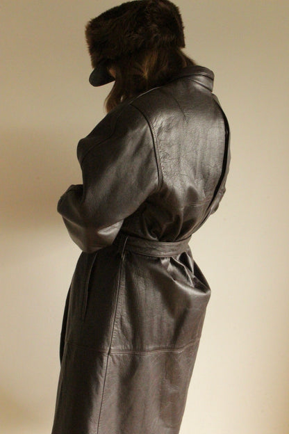 Rare Vintage Espresso Belted Leather Coat