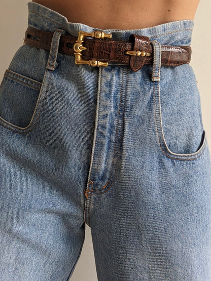 Vintage Italian Walnut Embossed Leather Belt