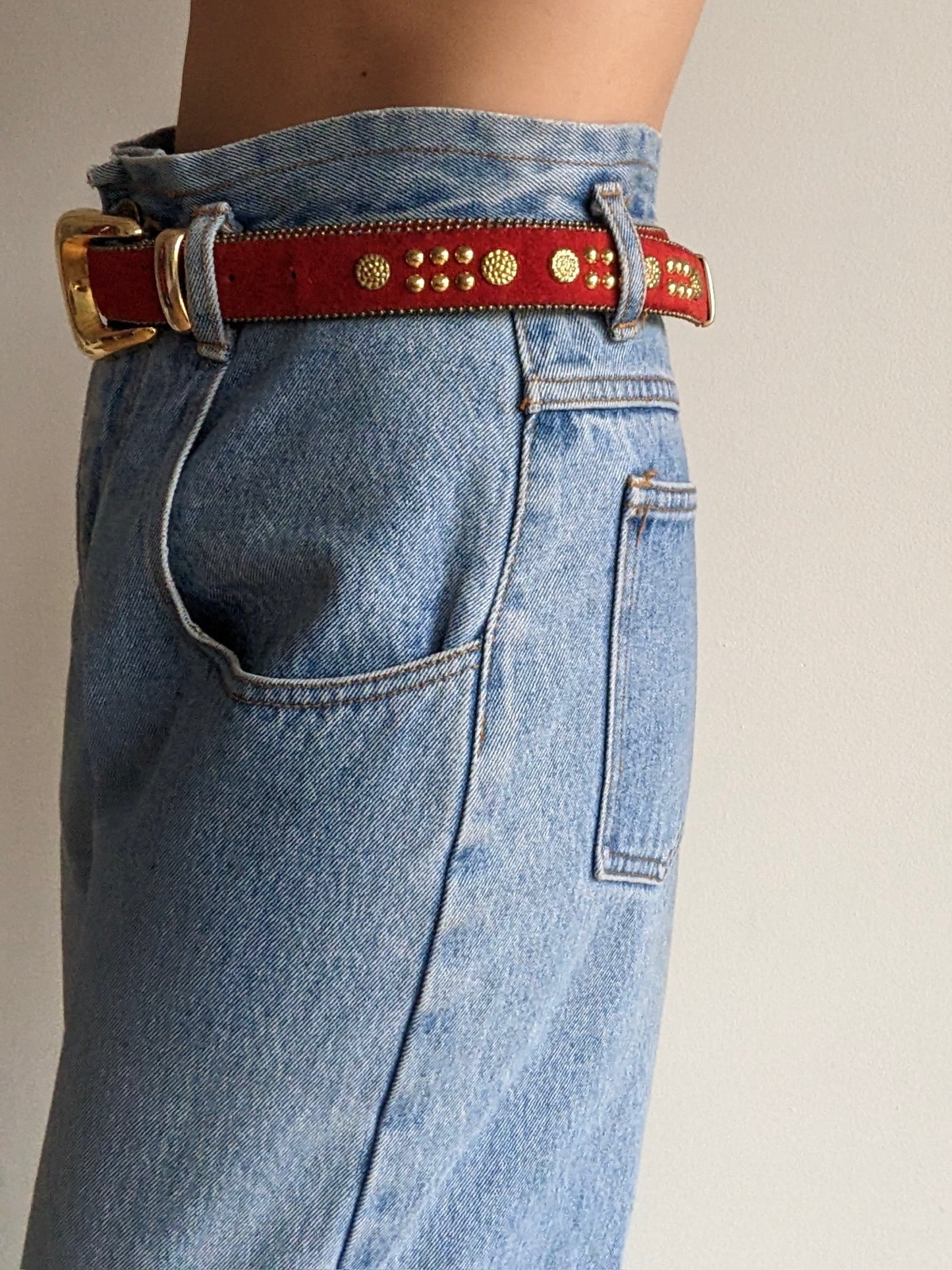 Vintage Studded Crimson Suede Belt
