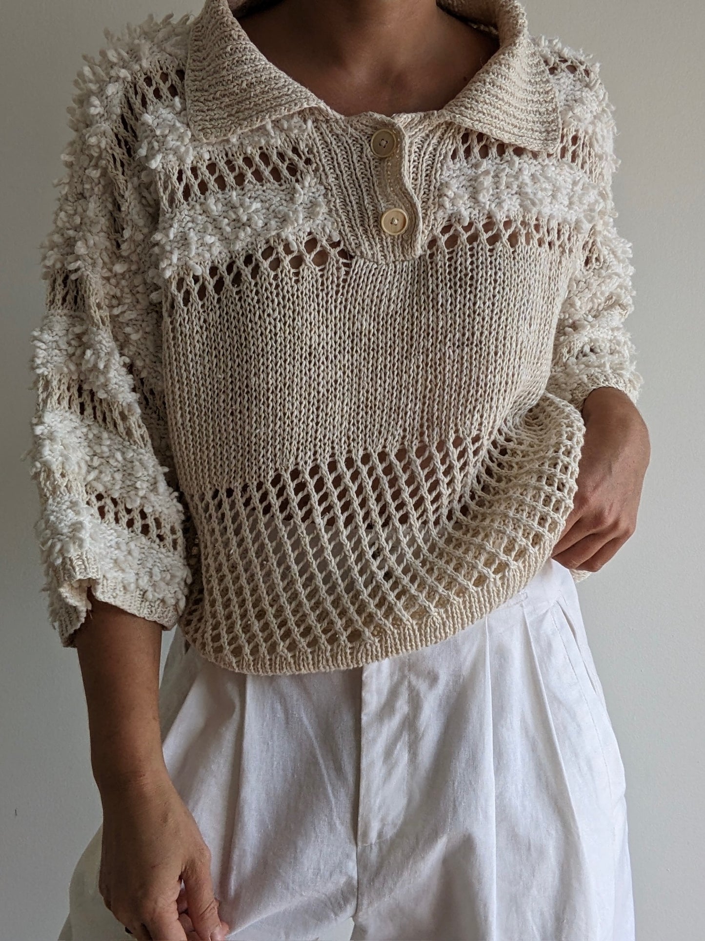 Incredible Vintage Loose-Knit Linen Henley