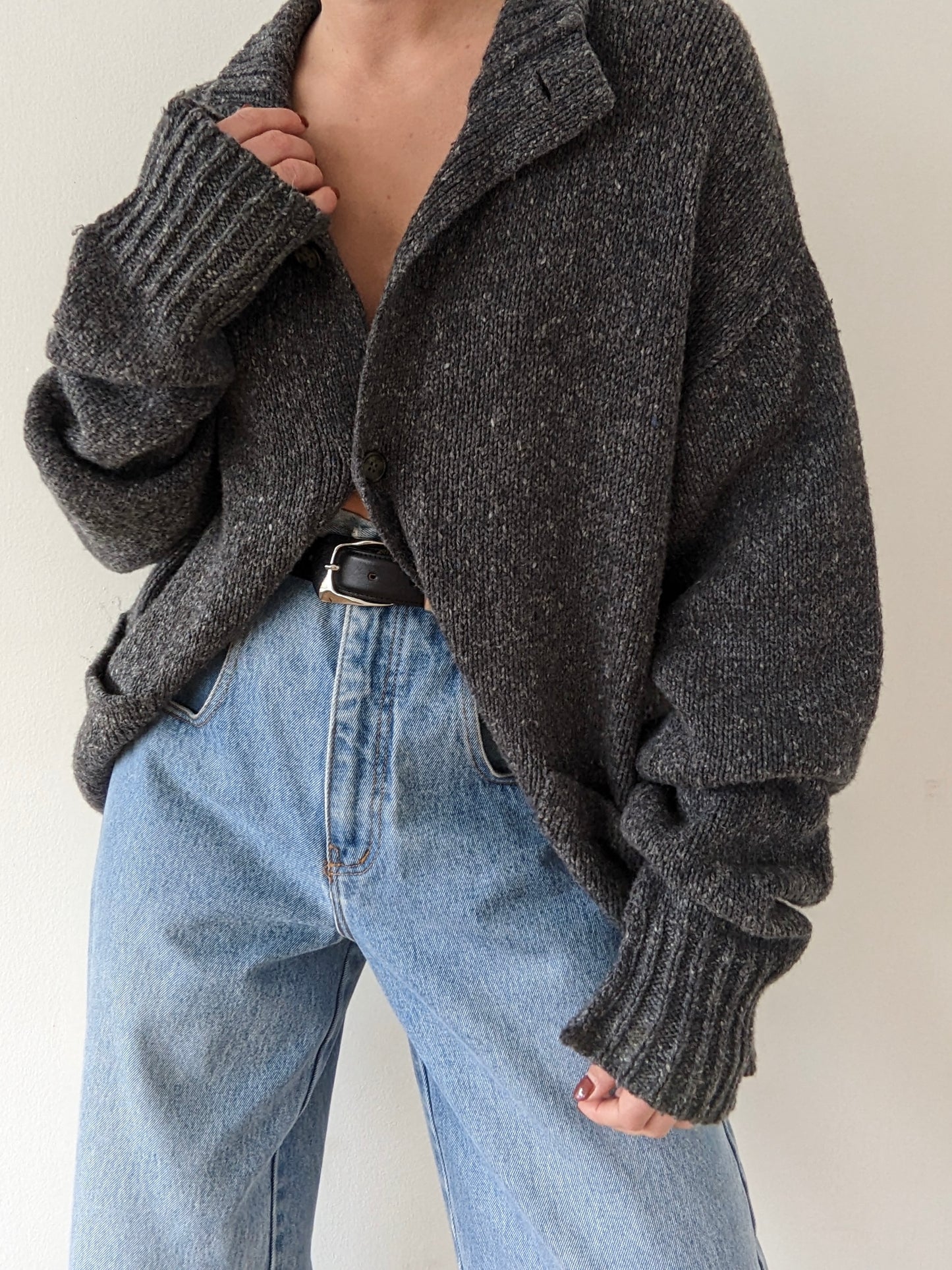 Vintage Charcoal Collared Wool Cardigan