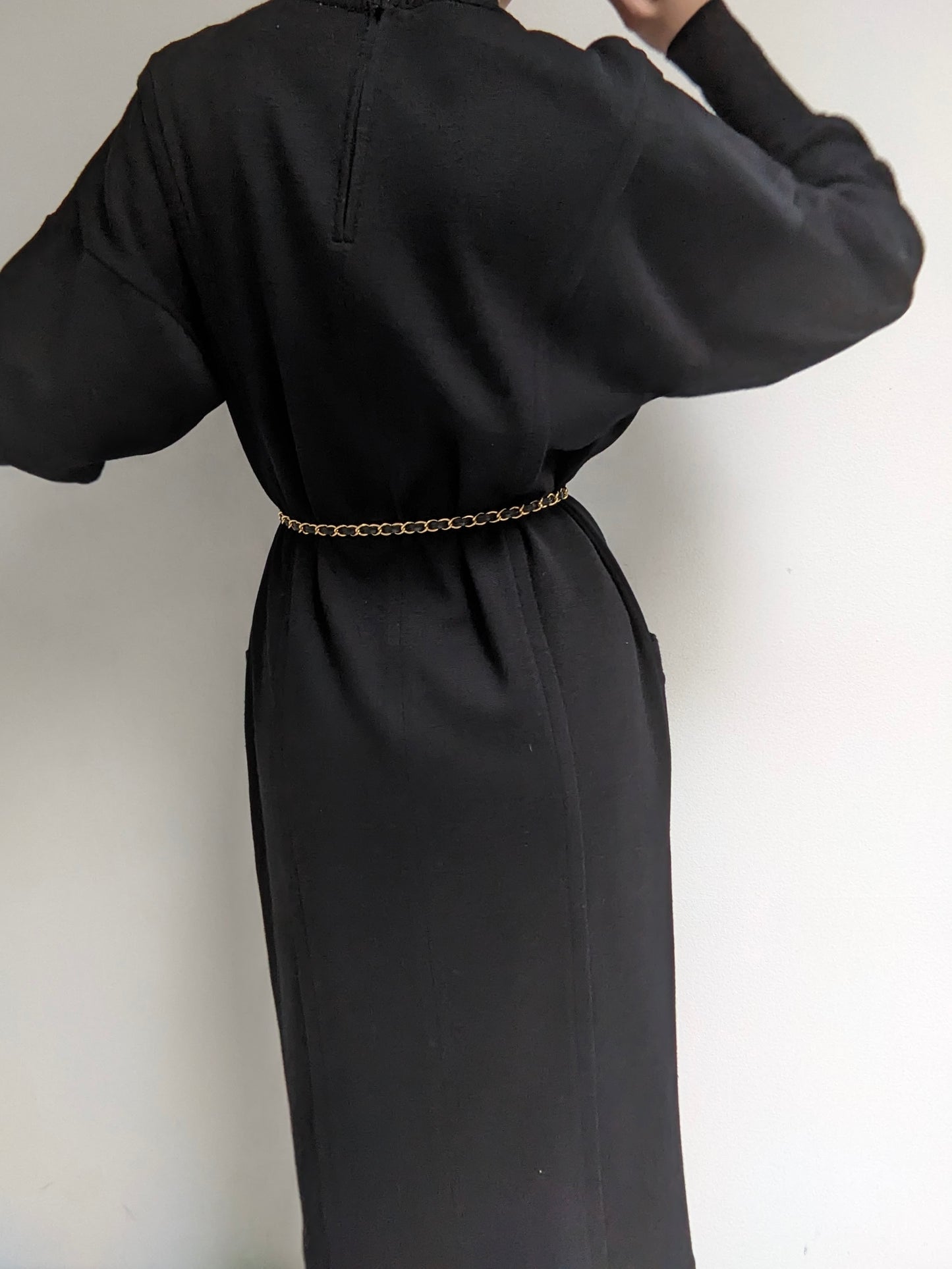 Beautiful Vintage Belted Black Wool Dress