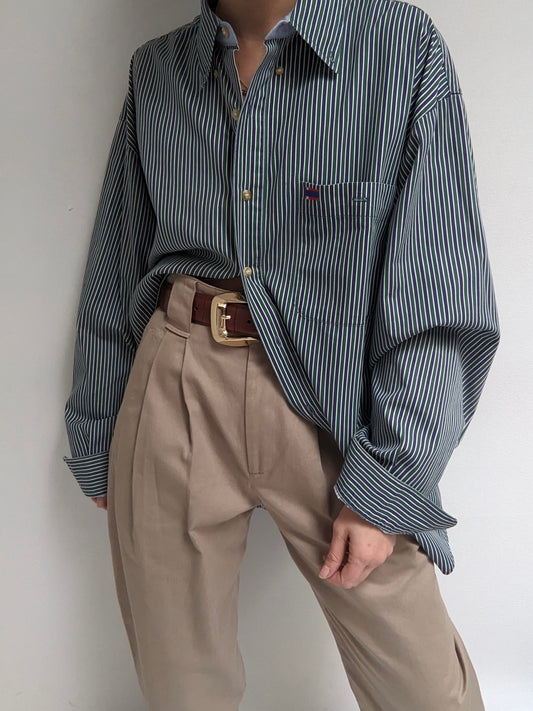 90s Pine & Navy Striped Shirt