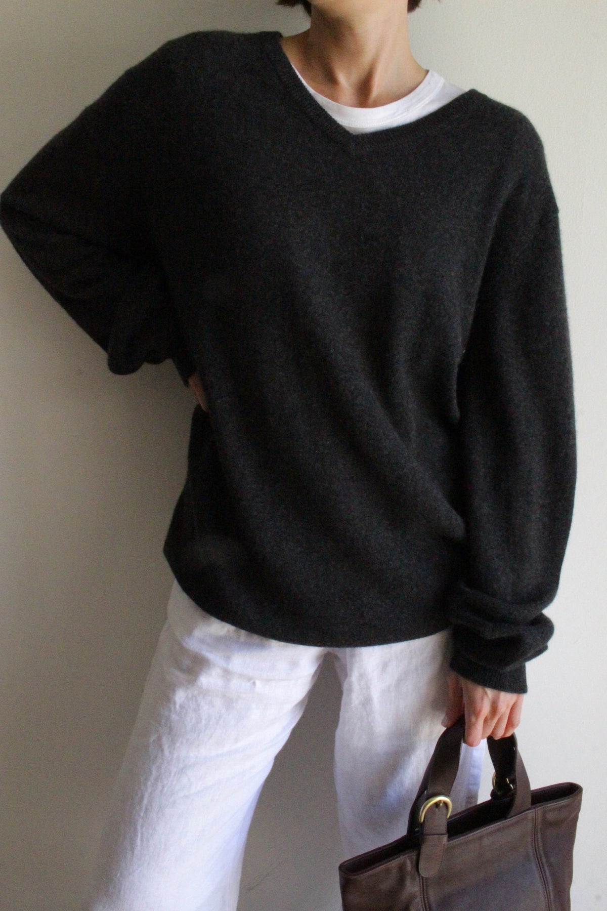 Vintage Charcoal Cashmere V-Neck Sweater