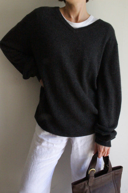 Vintage Charcoal Cashmere V-Neck Sweater