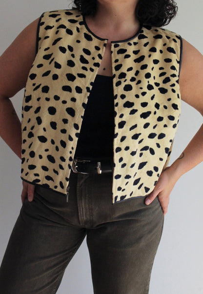 Vintage Animal Print Zip Vest
