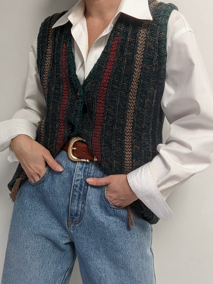 Lovely Vintage Striped & Fringed Sweater Vest