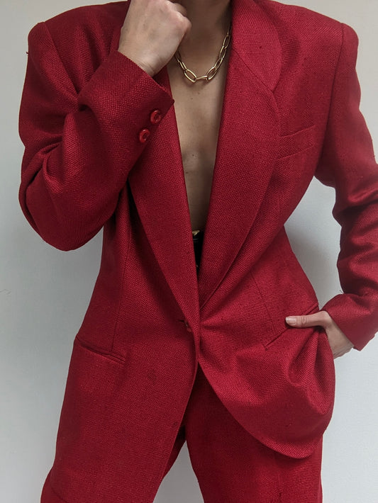 Stunning Vintage Crimson Woven Silk Suit