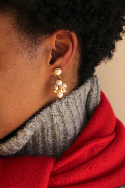 Vintage Clusterd Faux Seed Pearl Drop Earrings