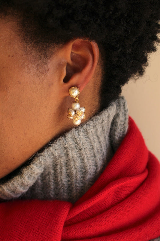 Vintage Clusterd Faux Seed Pearl Drop Earrings