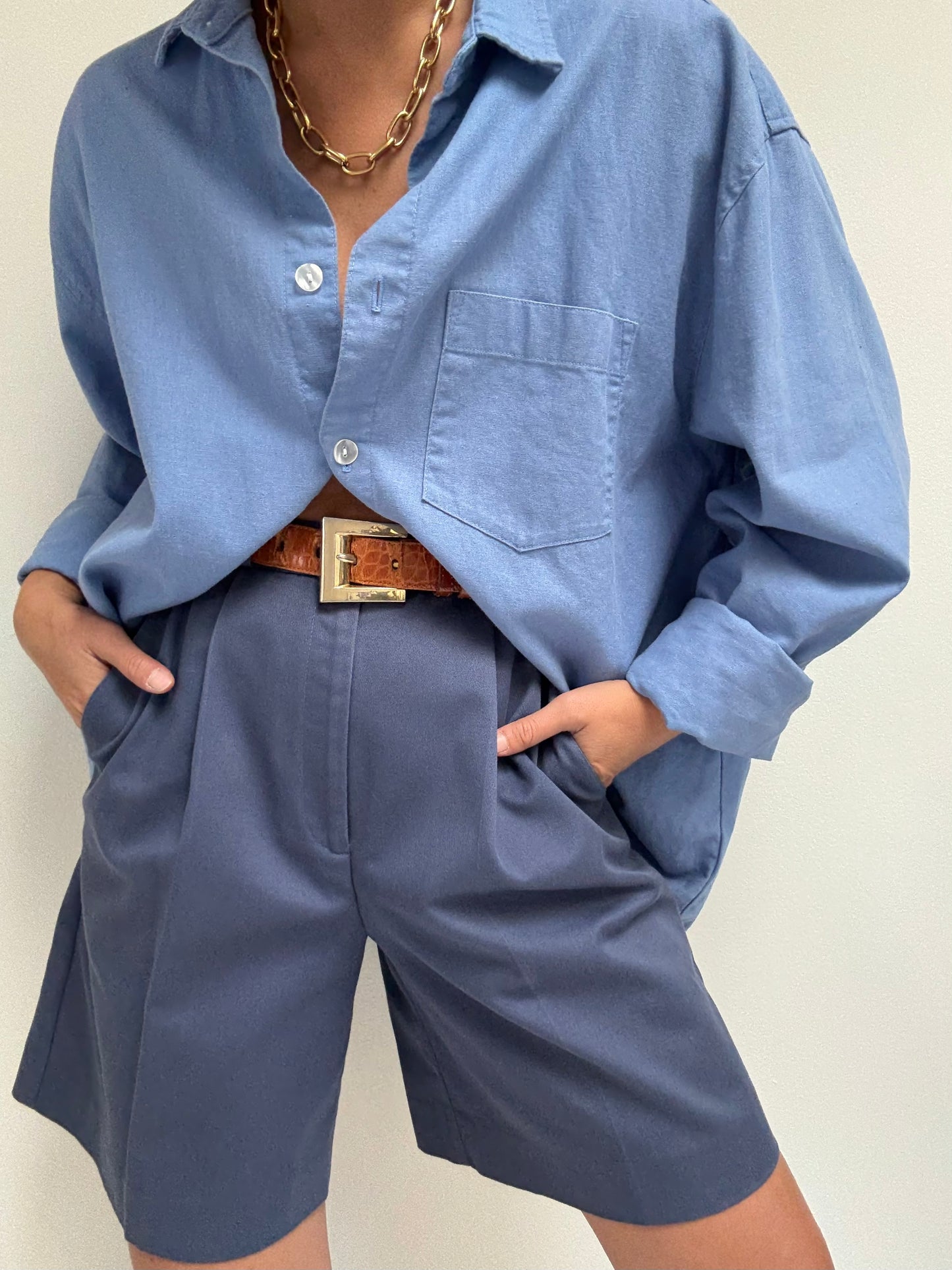 Vintage Plum Pleated Cotton Shorts