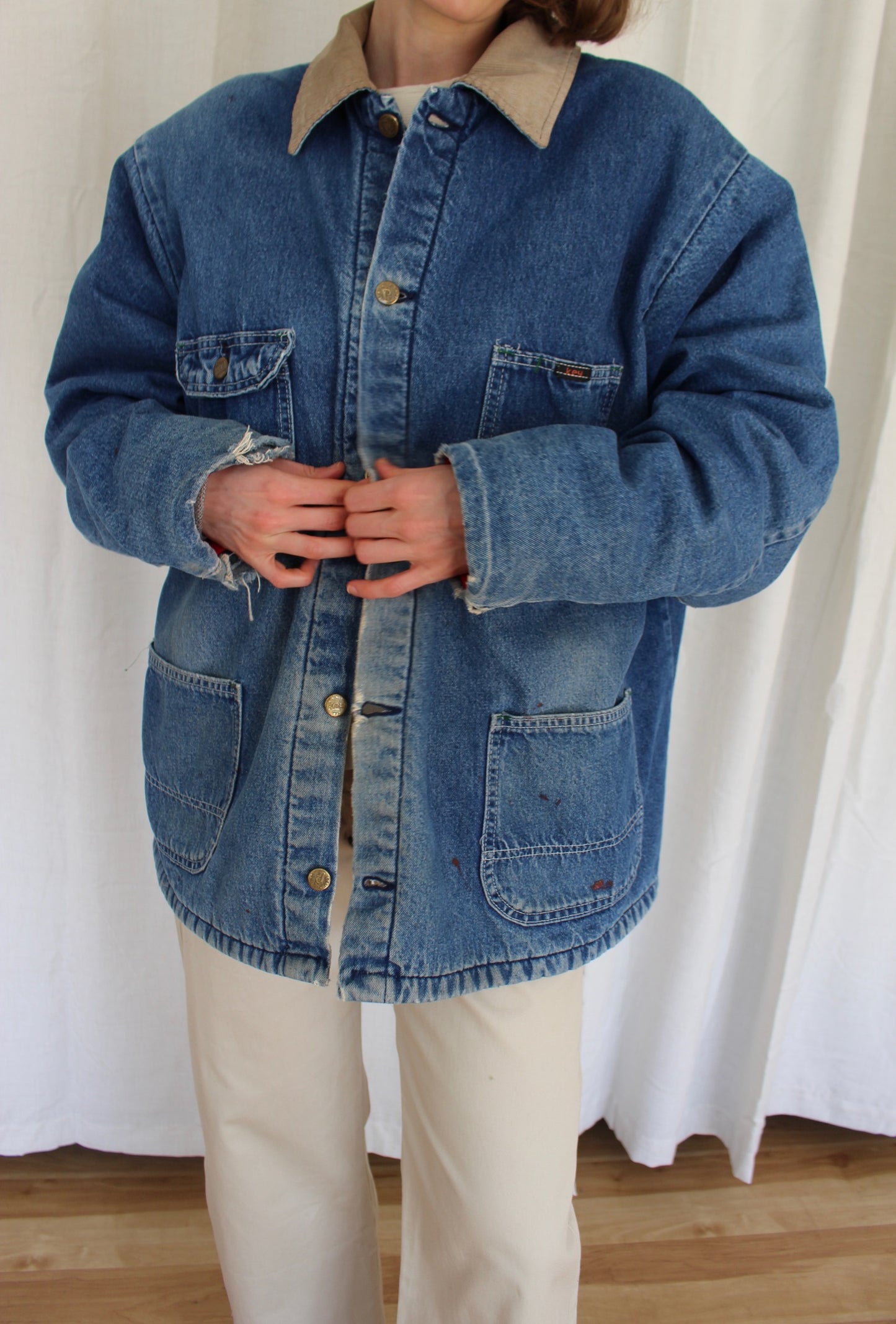 Distressed Vintage Blanket-Lined Denim Chore Coat
