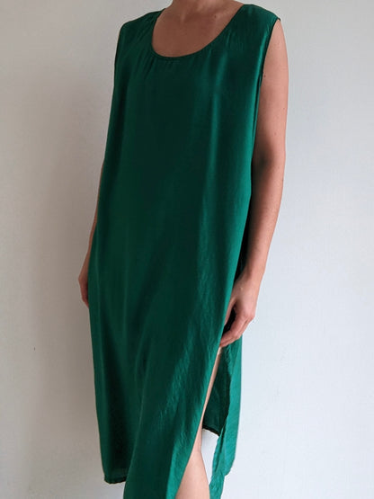 Vintage Emerald Satin Silk Shift Dress