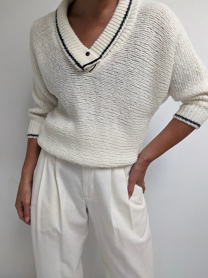 Vintage Cream Collared Knit Sweater