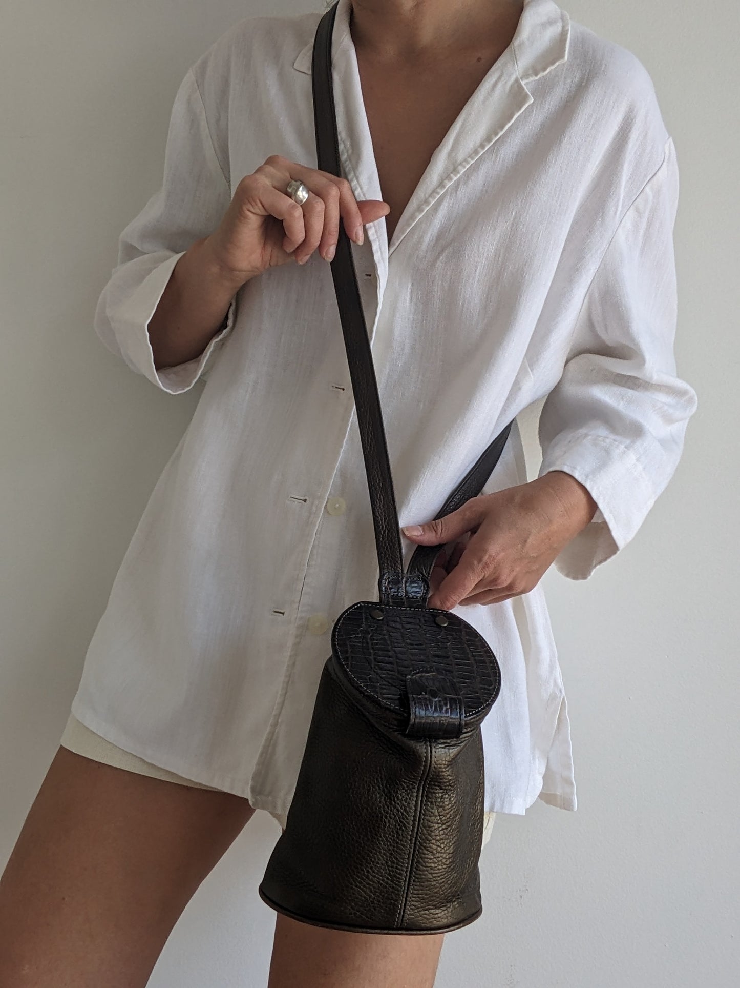 Pebbled Leather Bucket Purse