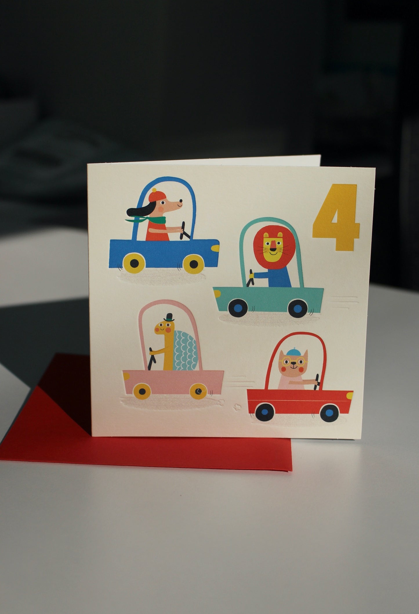 Driving Animals 'Four" Birthday Card