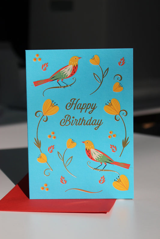 Flowers & Birds Birthday Card