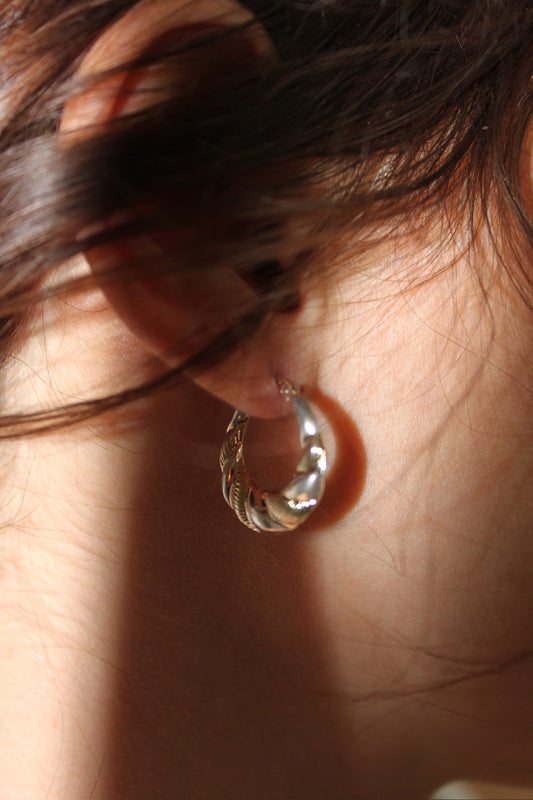 Vintage Italian Sterling Silver Two Tone Hoop Earrings