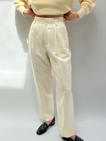 Amazing Vintage Cream Pleated Wool Trousers