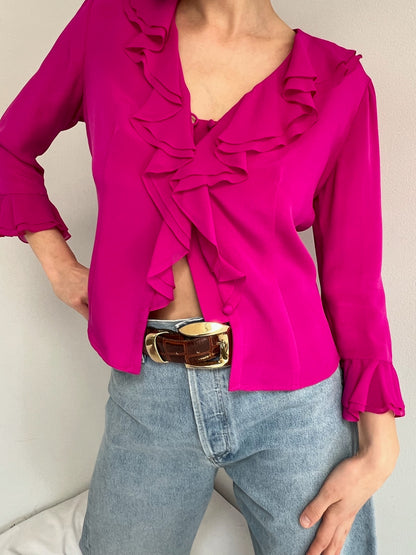 Favorite Vintage Fuchsia Ruffled Silk Blouse