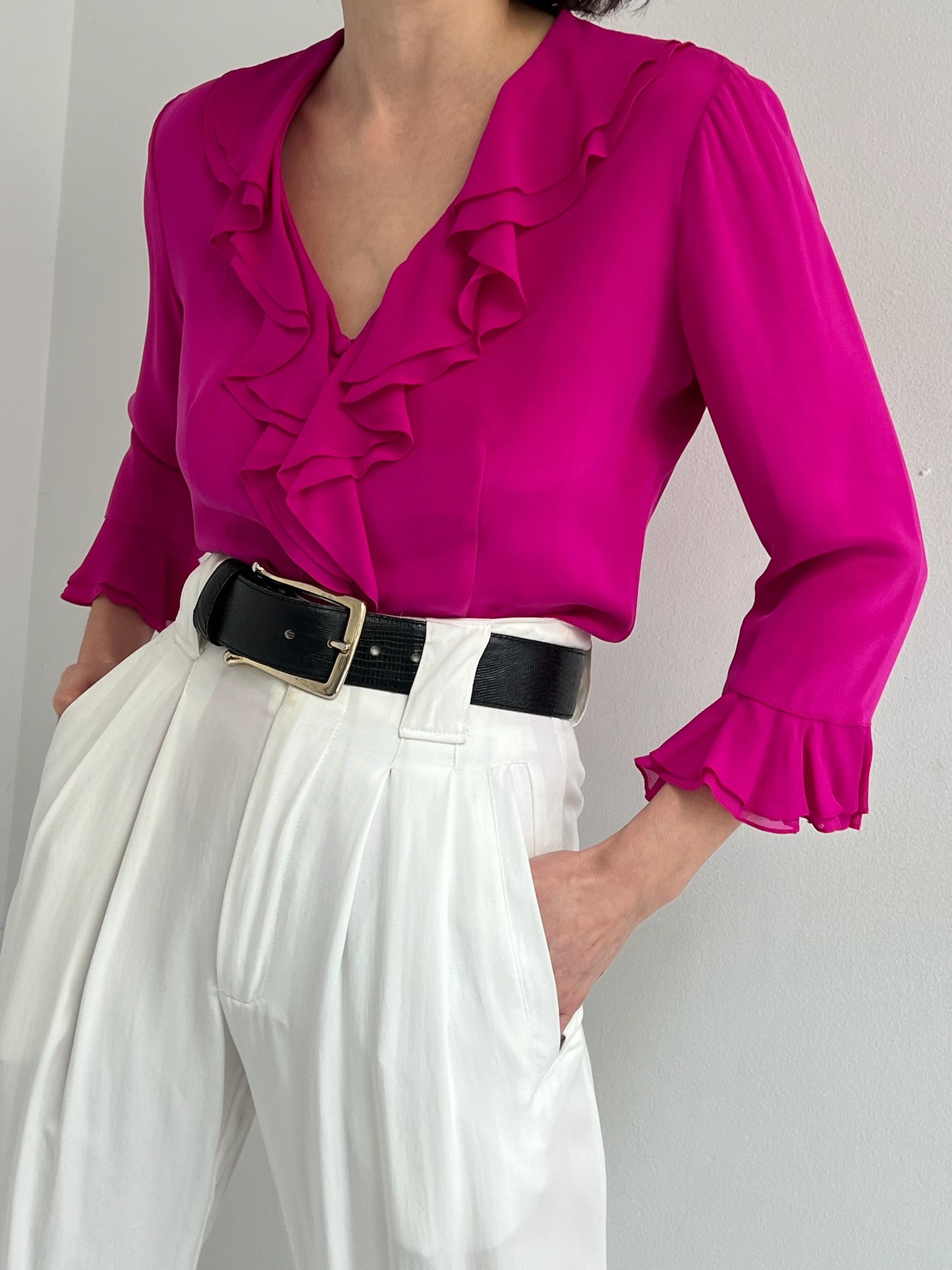 Favorite Vintage Fuchsia Ruffled Silk Blouse