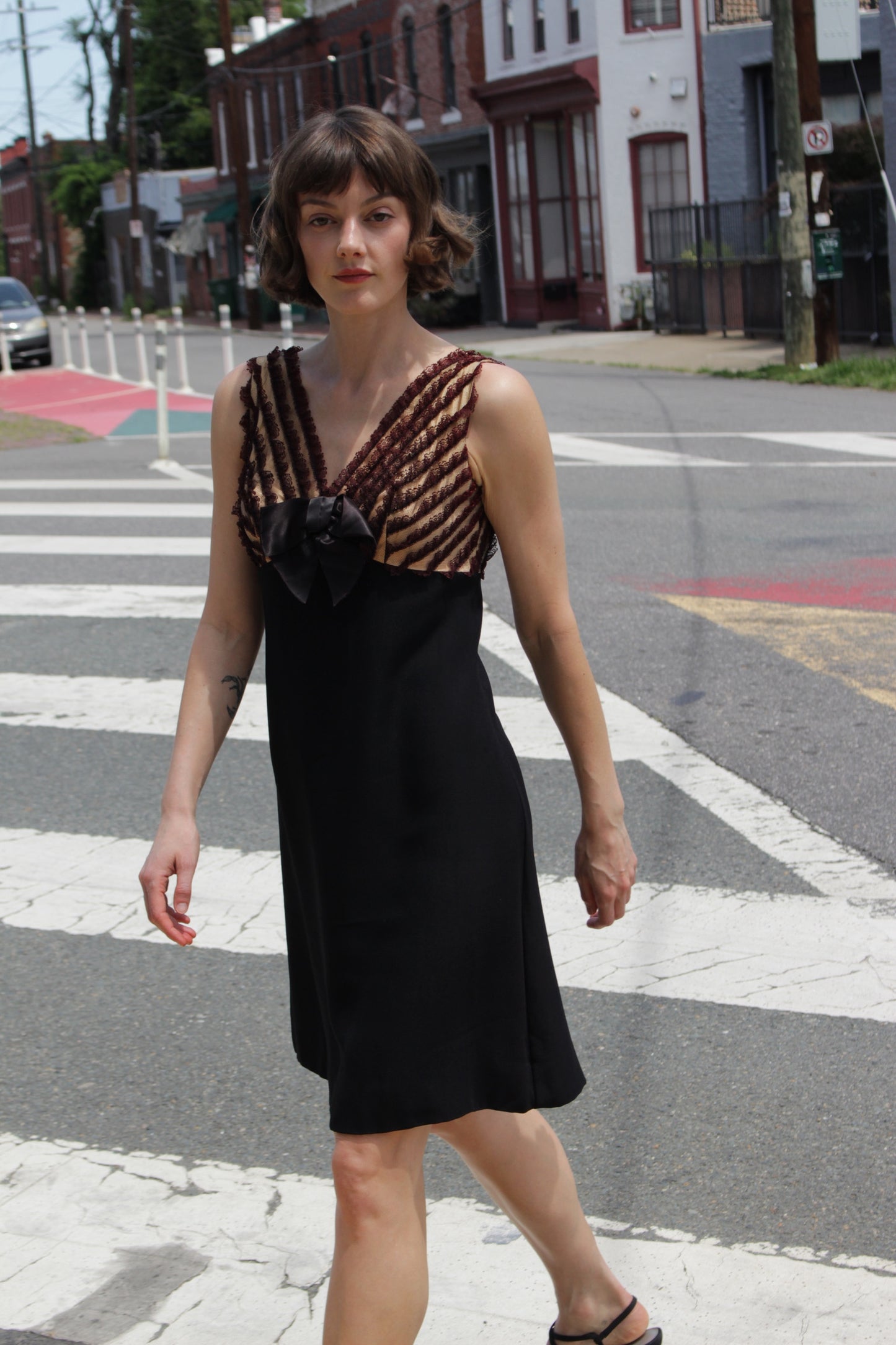 Beautiful 1960s Lace & Bow Accented Dress