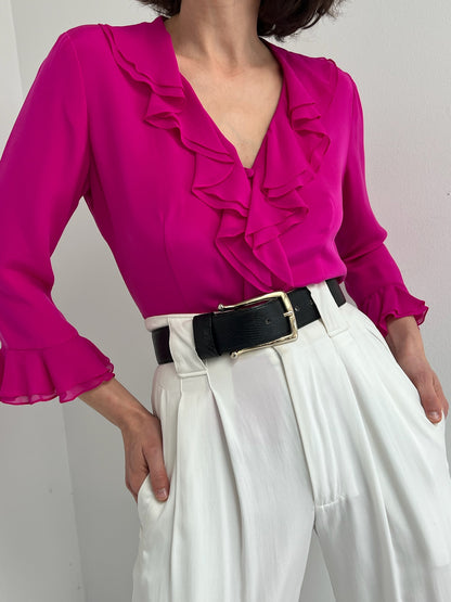 Favorite Vintage Fuchsia Ruffled Silk Blouse