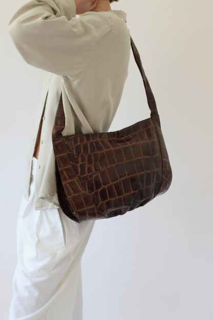 Gorgeous Vintage Embossed Leather Half Moon Bag