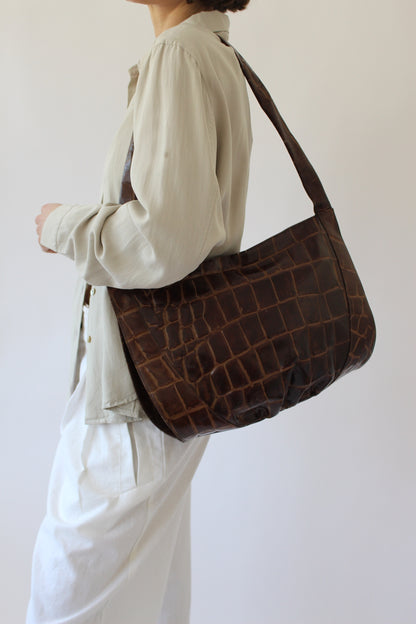 Gorgeous Vintage Embossed Leather Half Moon Bag