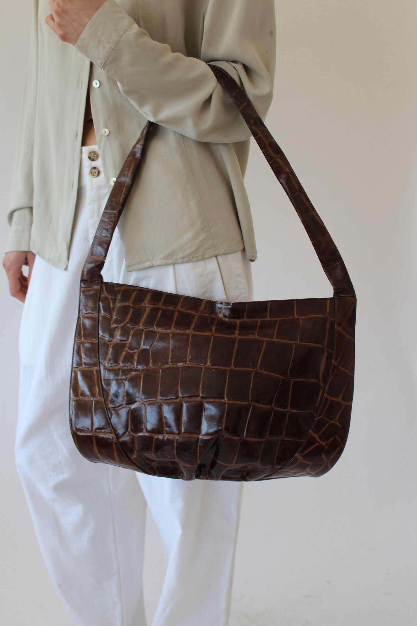 Gorgeous Vintage Embossed Leather Half Moon Bag