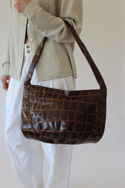 Gorgeous Vintage Embossed Leather Half Moon Bag