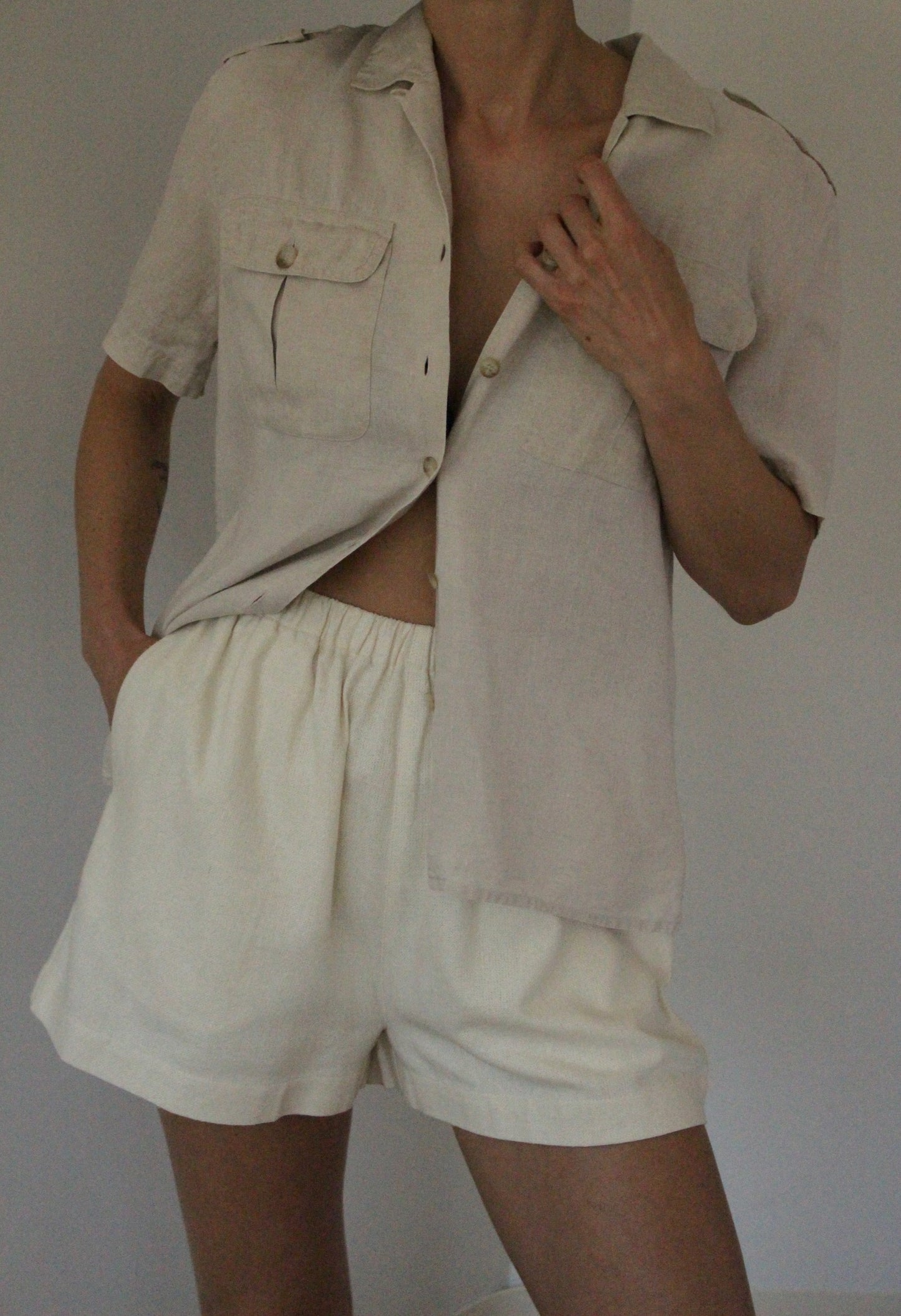 Vintage Pure Linen Safari Short Sleeve Blouse