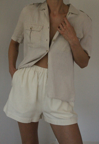 Vintage Pure Linen Safari Short Sleeve Blouse
