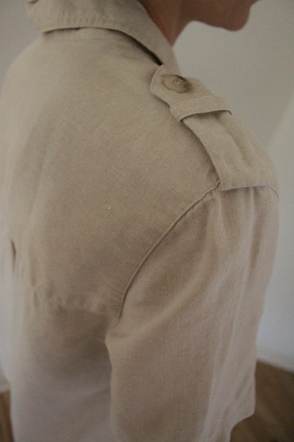 Vintage Pure Linen Safari Short Sleeve Blouse