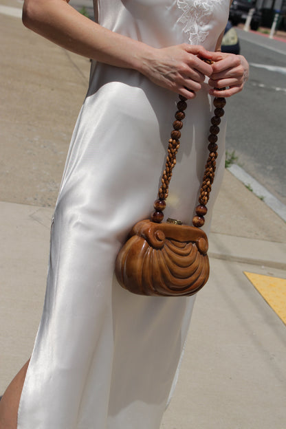 Vintage Timmy Woods Hand-Carved Shell Accent Purse