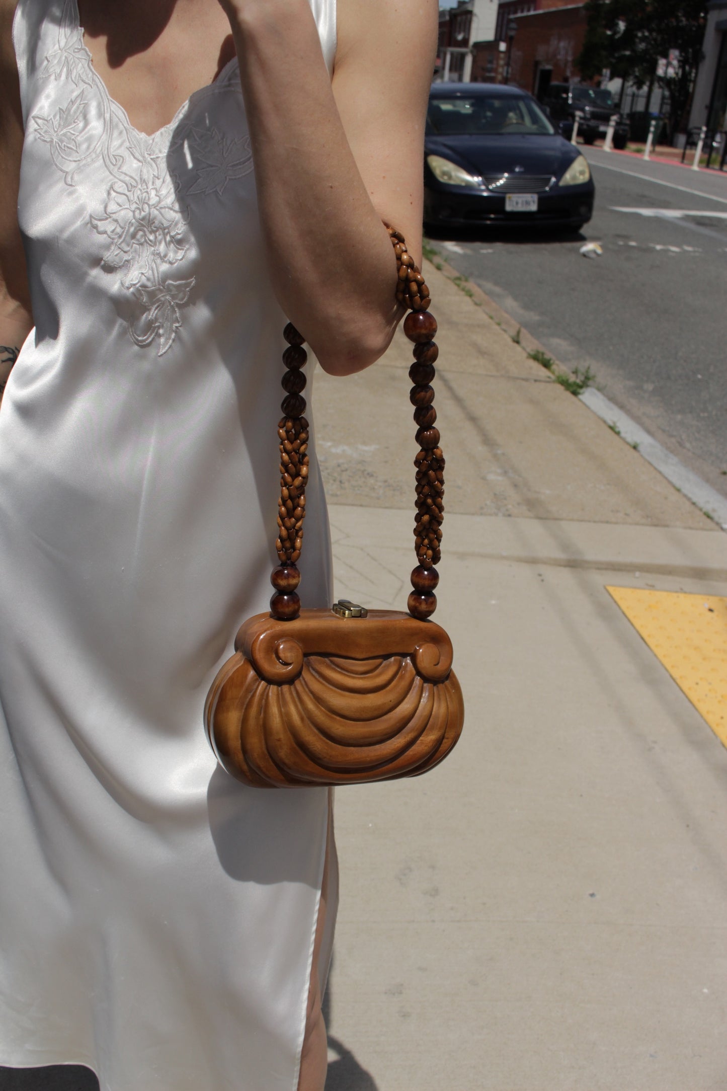 Vintage Timmy Woods Hand-Carved Shell Accent Purse