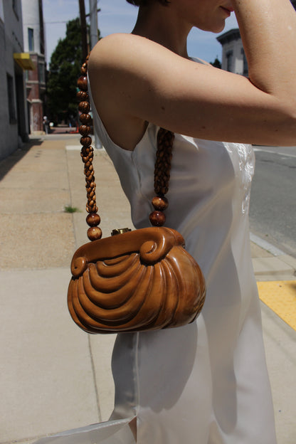 Vintage Timmy Woods Hand-Carved Shell Accent Purse