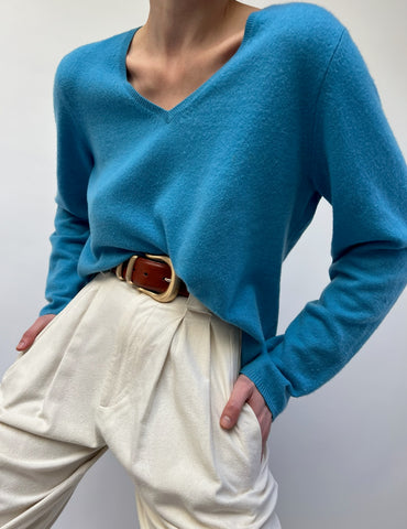 Turquoise Cashmere V-Neck Sweater
